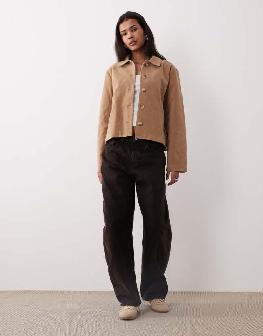 Gina Tricot - Kort jack van imitatiesuède in beige, 2 van 4