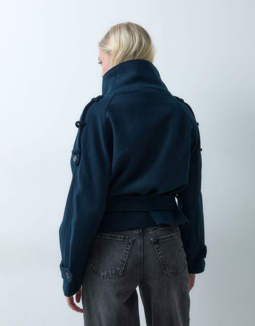 Gina Tricot kort jacka med hög krage i ull, mörkblå, 5 av 5
