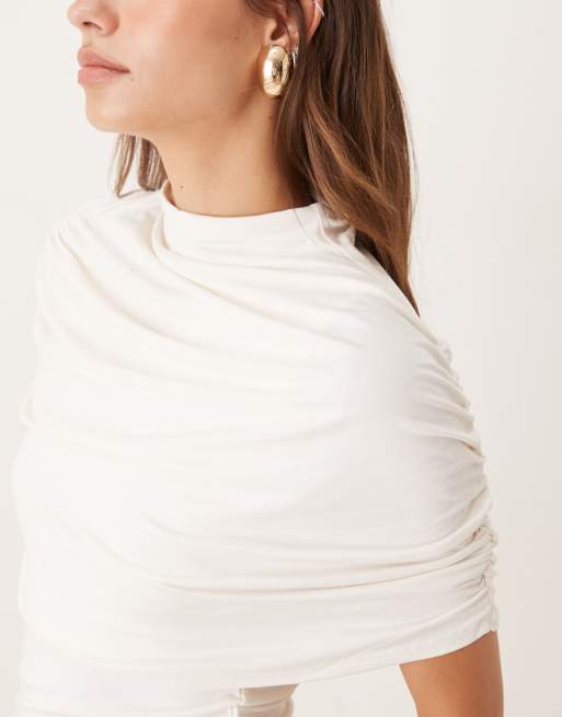 Gina Tricot - Korte capetop met rimpels in wit, 2 van 4