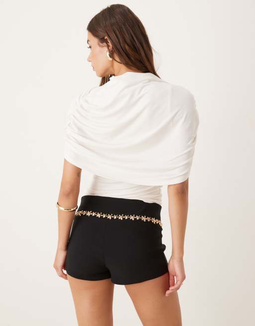 Gina Tricot - Korte capetop met rimpels in wit, 3 van 4