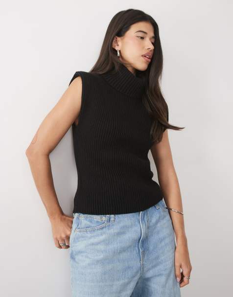 Gina Tricot kraftig strikket vest med rullekrave og uld i sort - view 1
