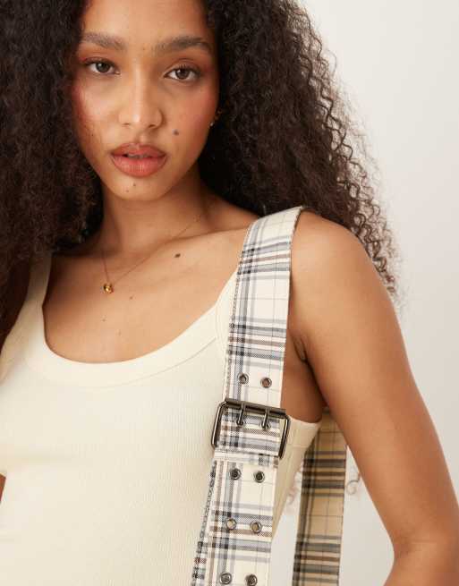 Gina Tricot – Kremowożółty prążkowany podkoszulek, 4 z 4