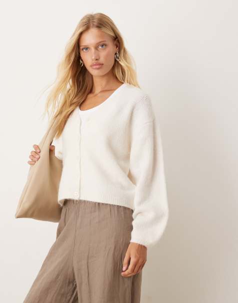 Gina Tricot v neck knitted wool alpaca cardigan in cream