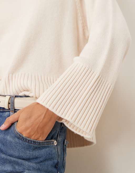 Gina Tricot – Kremowy sweter oversize z okrągłym dekoltem, 3 z 4