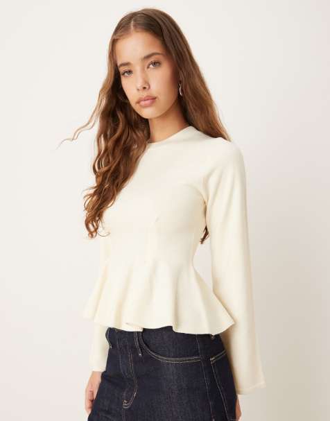 Gina Tricot – Kremowy top dzianinowy z baskinką - view 1