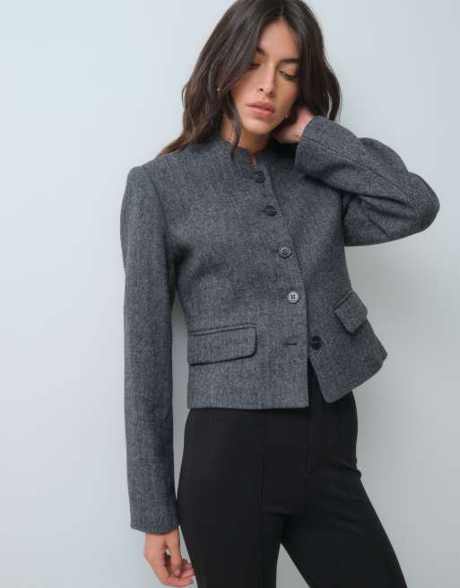 Gina Tricot krótka marynarka w szarą jodełkę, 3 z 5