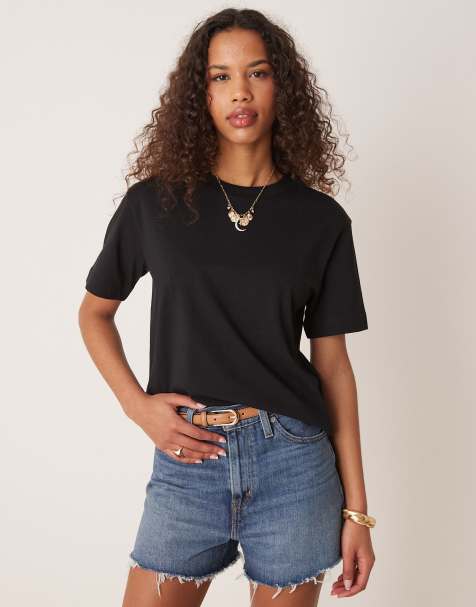 Gina Tricot – Kurzärmliges, kastiges T-Shirt in Schwarz - view 1