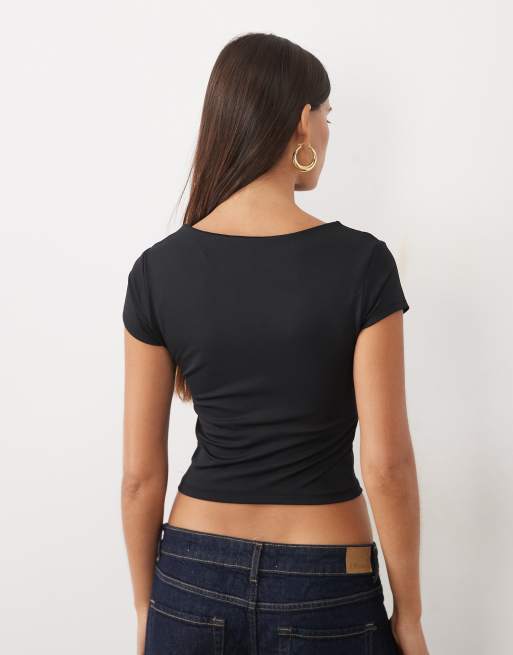 Gina Tricot kurzärmliges Oberteil mit integriertem BH in Schwarz, 4 von 4