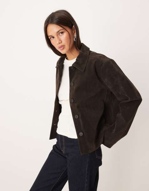 Gina Tricot – Kurze Jacke aus Wildlederimitat in Dunkelbraun - view 1