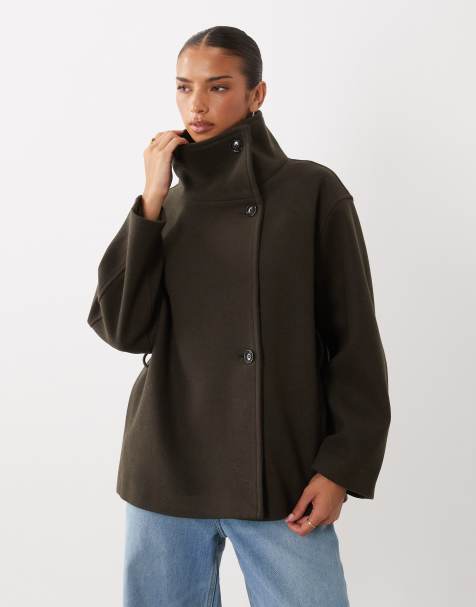 Gina Tricot kurze Jacke mit hohem Stehkragen und Wolle in Dunkelgrün - view 1