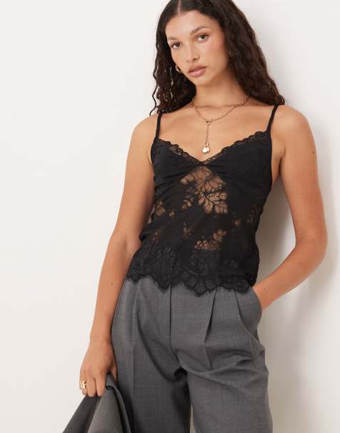 Gina Tricot lace cami top in black - view 1