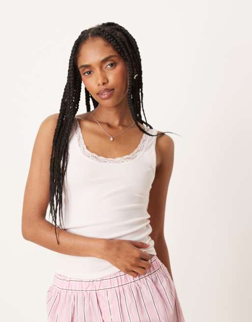 Gina Tricot lace detail vest in pink