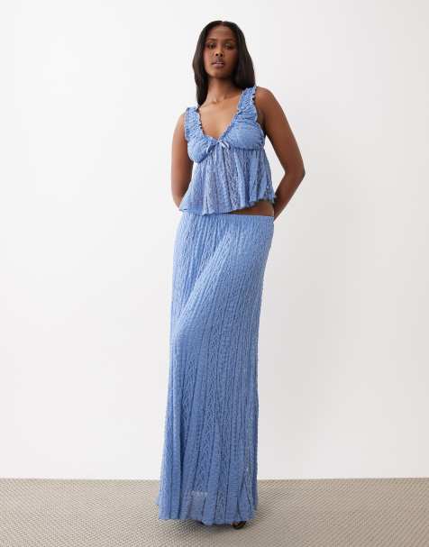Gina Tricot lace maxi skirt in light blue - part of a set - view 1