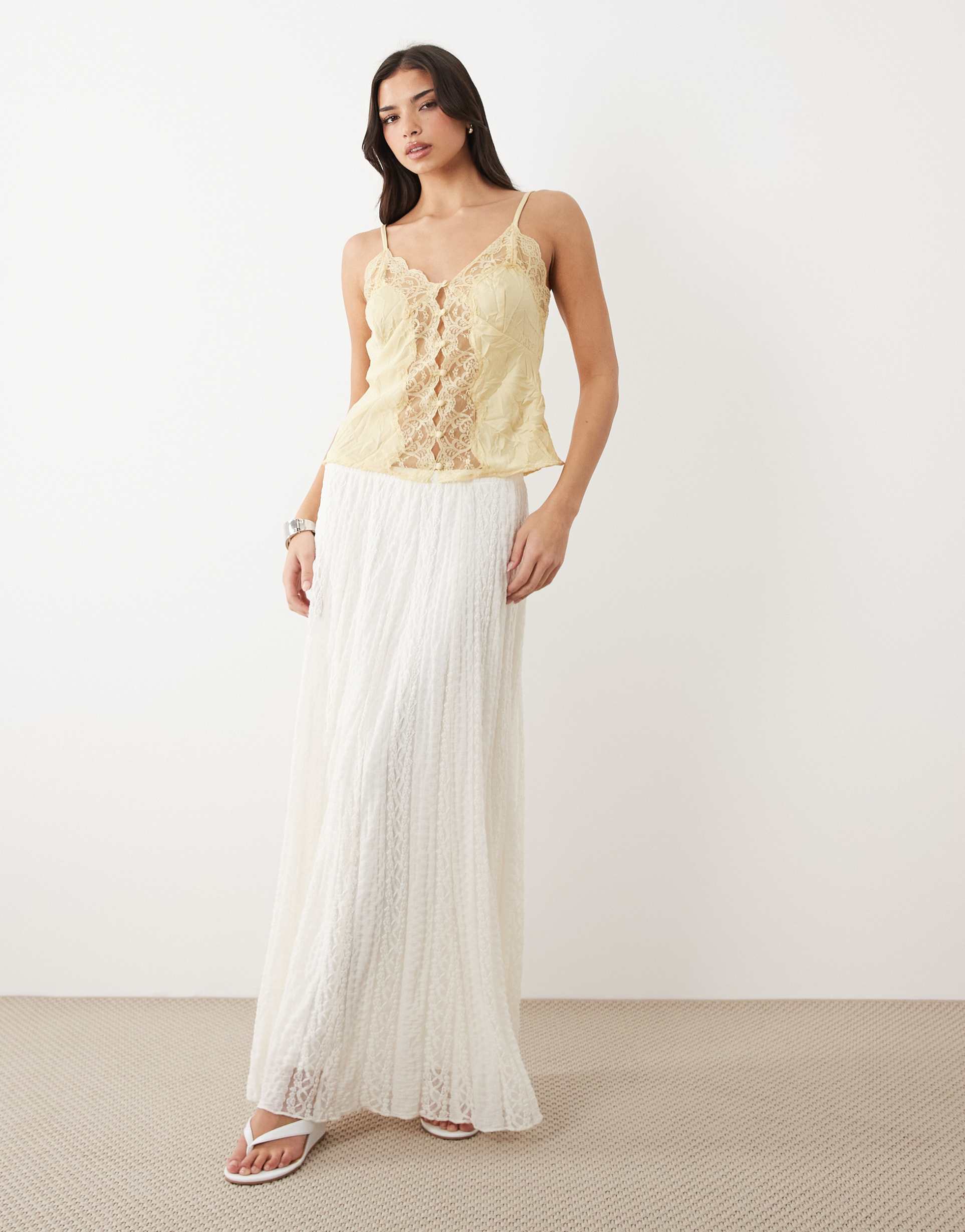 gina tricot lace maxi skirt in off white