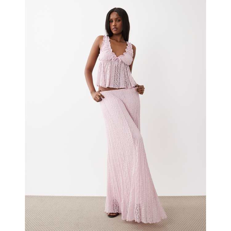 Gina Tricot lace top with front ribbon bow co-ord in pink | ASOS
