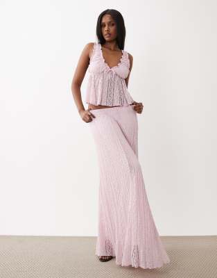 Gina Tricot lace top with front ribbon bow set in pink | ASOS