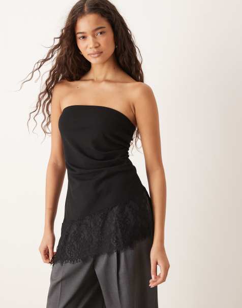 Gina Tricot lace tube top in black