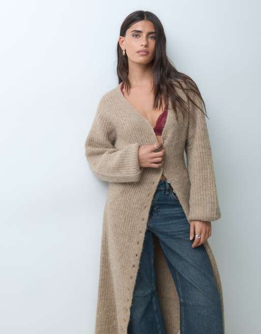 Gina Tricot lång stickad kofta i camel, 2 av 4