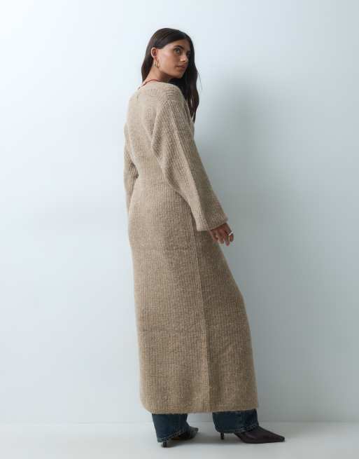 Gina Tricot lång stickad kofta i camel, 3 av 4