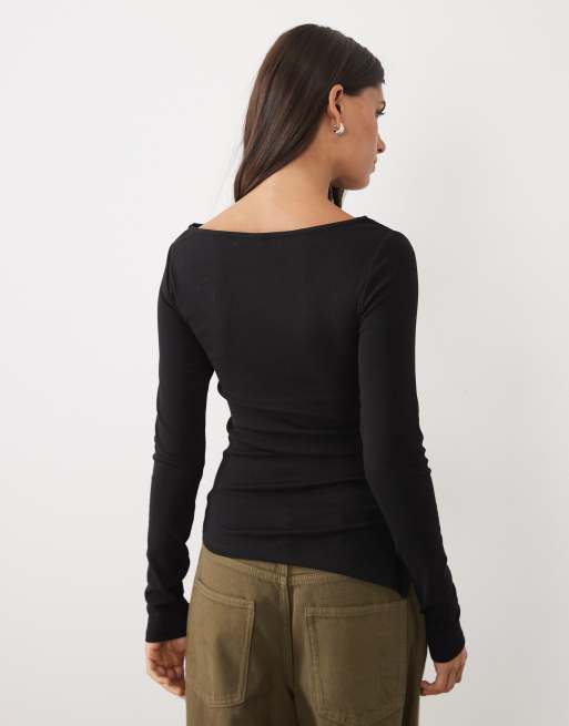 Gina Tricot långärmad asymmetrisk topp i svart, 4 av 4