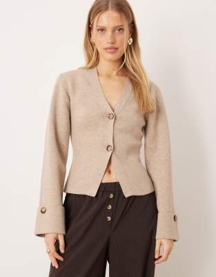 Gina Tricot - Langärmlige, Strickjacke in Beige mit Reliefstruktur-Neutral