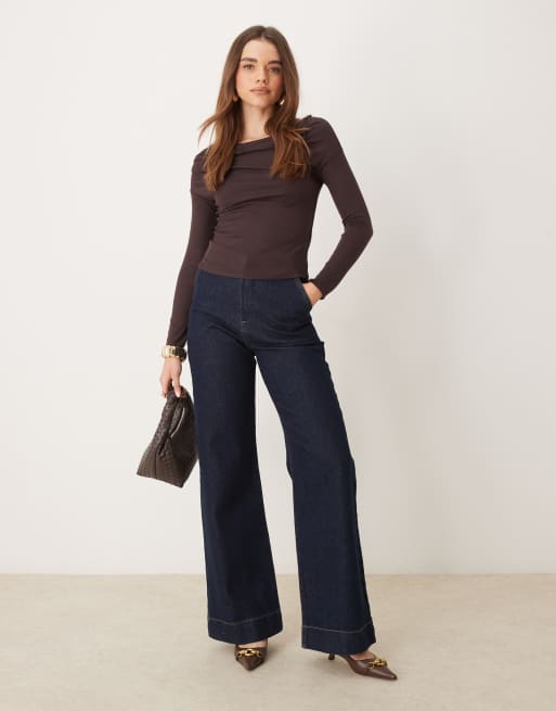 Gina Tricot – Langärmliges, drapiertes Oberteil in Braun, 3 von 4