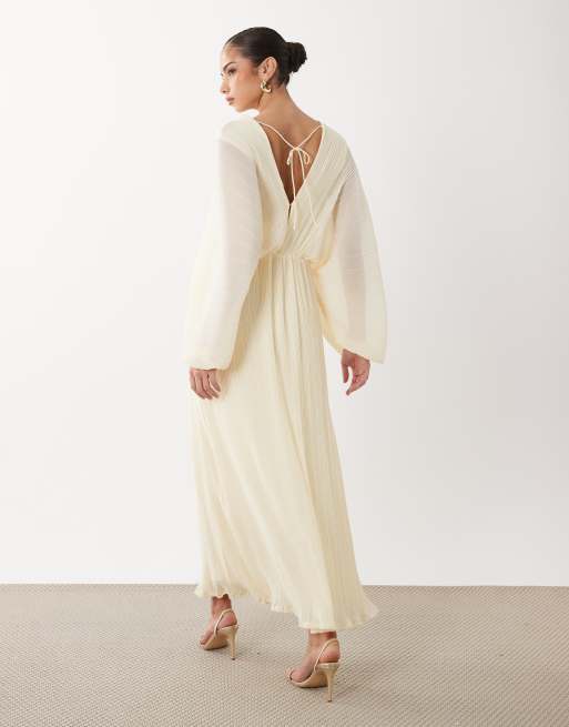 Gina Tricot – Langärmliges, fließendes Maxikleid in Hellgelb mit Falten, 3 von 4