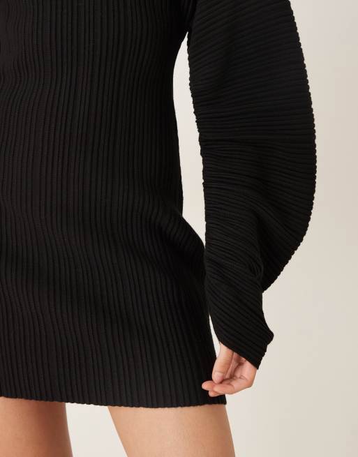 Gina Tricot – Langärmliges, formendes Mini-Strickkleid in Schwarz, 3 von 4