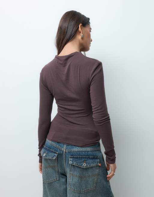 Gina Tricot langärmliges Top mit Stehkragen in Hellbraun, 5 von 5