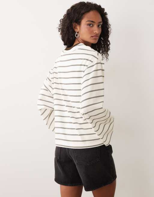Gina Tricot Langarmoberteil mit braunen Streifen, 3 von 4