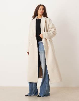 Gina Tricot - Langer Midimantel aus Bouclé in Creme-Weiß