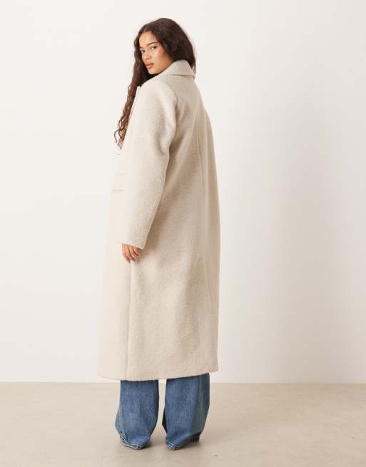 Gina Tricot – Langer Midimantel aus Bouclé in Creme, 3 von 4