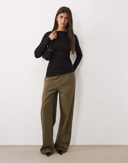 Gina Tricot langærmet asymmetrisk top i sort, 3 af 4
