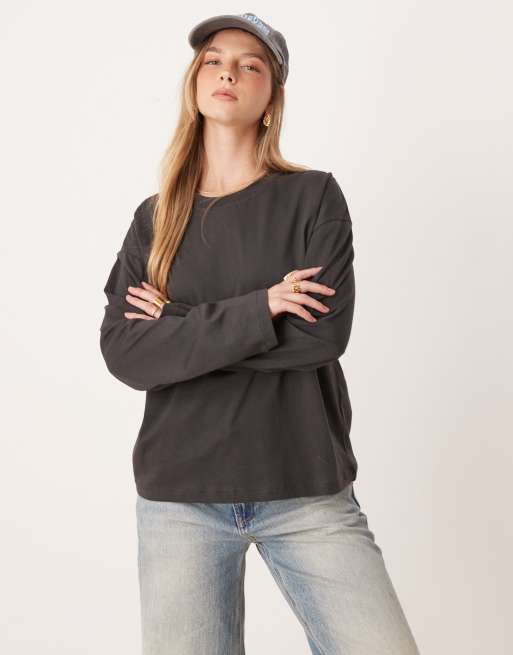 Gina Tricot - Langærmet T-shirt i forvasket sort