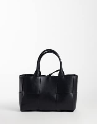 Gina Tricot Large Braided Tote Bag In Black