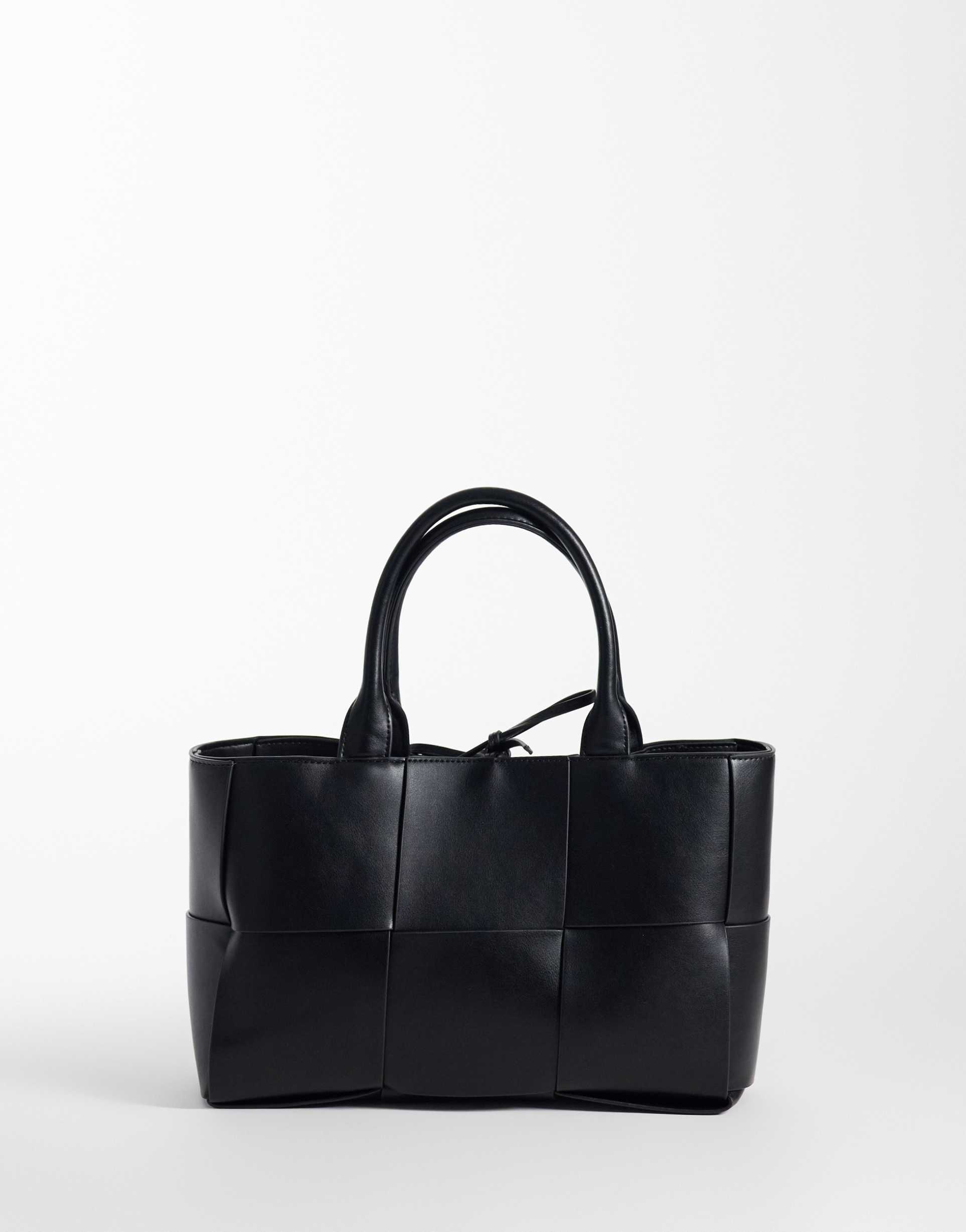 gina tricot large braided tote bag in black
