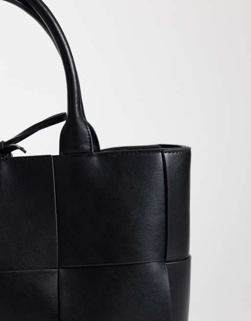 Gina Tricot large braided tote bag in black , 3 of 4