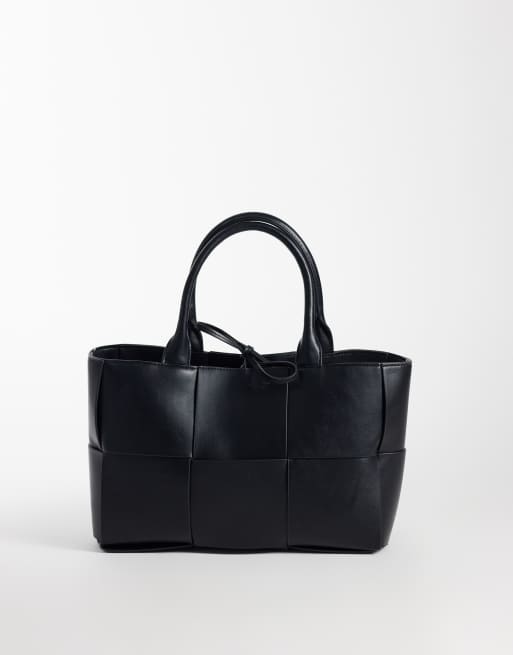 Gina Tricot large braided tote bag in black , 4 of 4