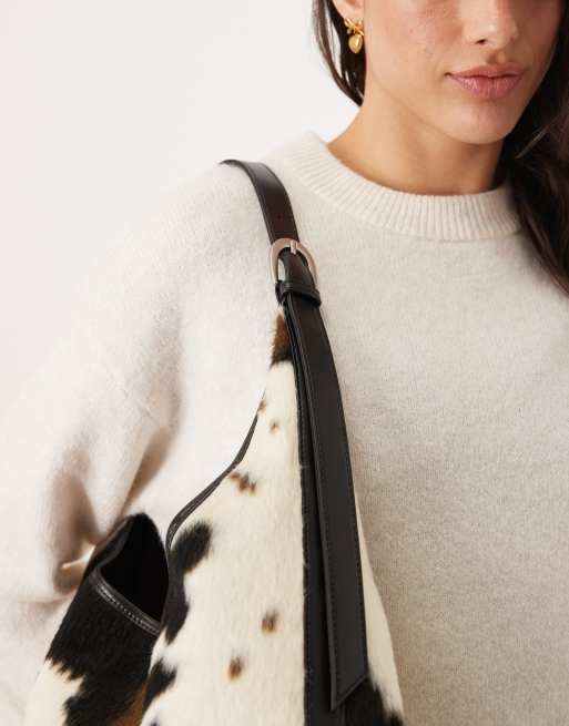 Gina Tricot large shoulder tote bag in cow print