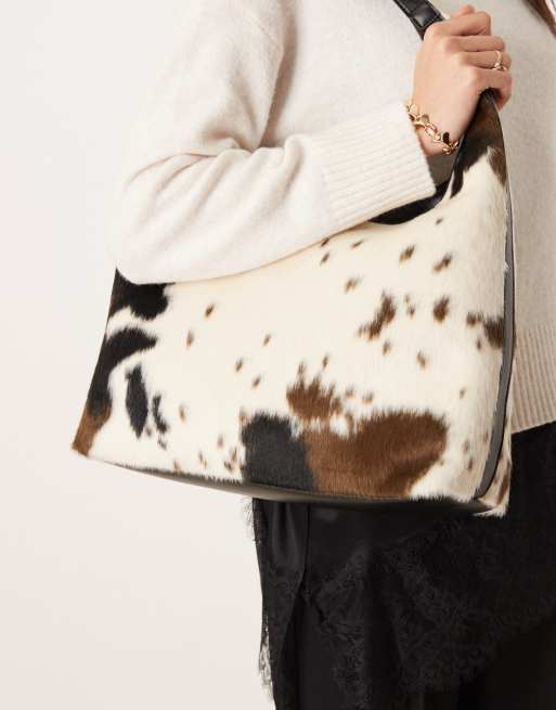 Gina Tricot large shoulder tote bag in cow print