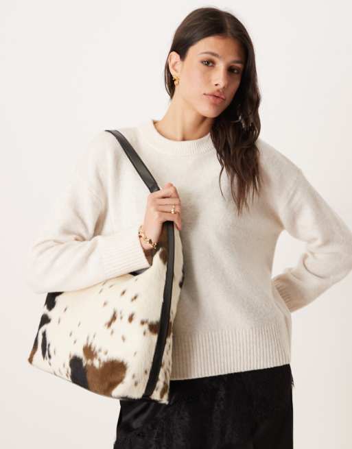 Gina Tricot large shoulder tote bag in cow print