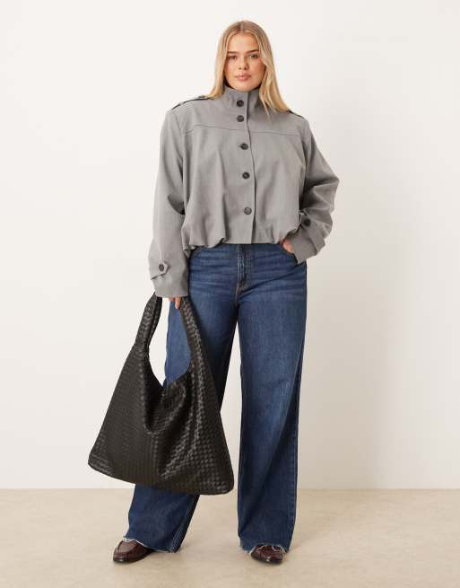 Gina Tricot large slouchy faux suede braided woven shoulder bag in black