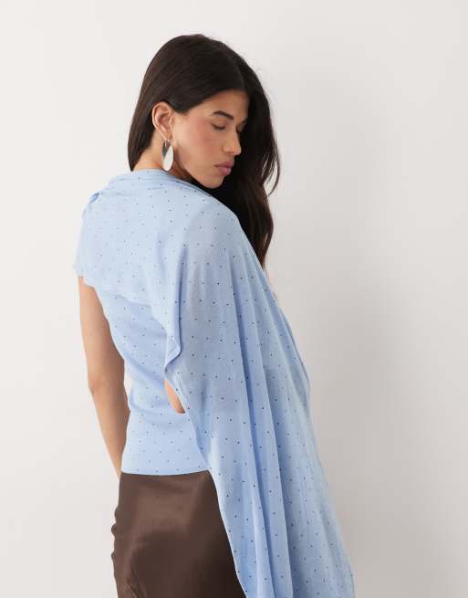 Gina Tricot lightweight knit cape draped top in blue polka dot, 4 of 4