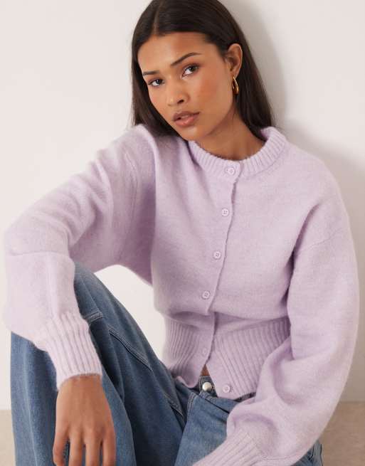 Gina Tricot – Lila, stickad kofta i alpacka och ull med kort design, 3 av 4