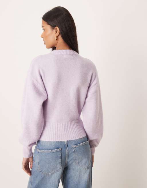 Gina Tricot – Lila, stickad kofta i alpacka och ull med kort design, 4 av 4