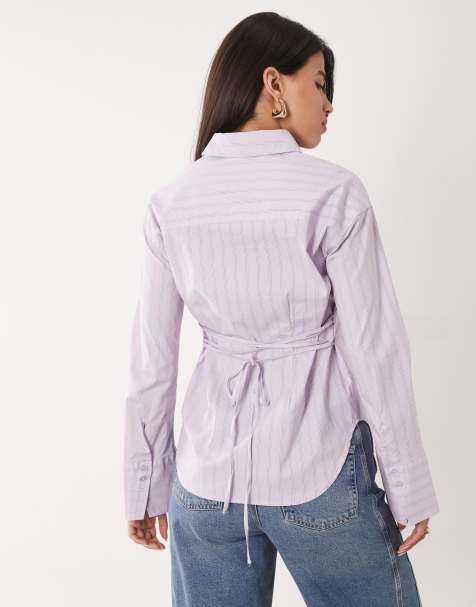 Gina Tricot - Lilla bluse med lange ærmer, indsyet talje og striber - view 1