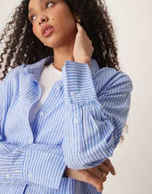 Gina Tricot Linen Blend Oversized Shirt In Navy