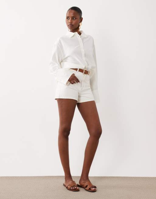 Gina Tricot linen blend oversized shirt in white, 2 of 4