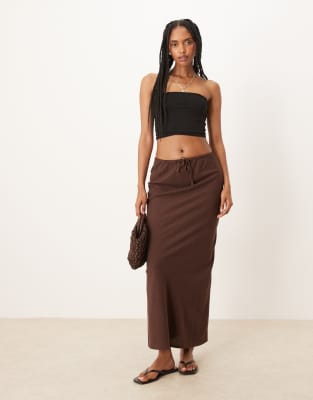 Gina Tricot linen mix drawstring maxi skirt in brown