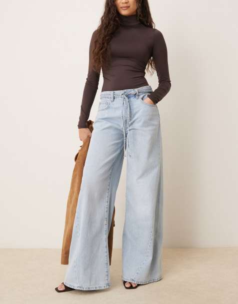 Gina Tricot – Ljusblå jeans med vida ben och knytning - view 1